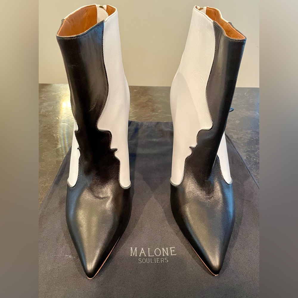 NWOT Malone Souliers Black and White Leather Booties